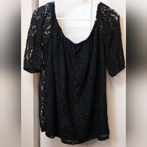 First Love Black Lace Top Sheer Sleeves Size 3x Boho Flirty Date Night Tunic
